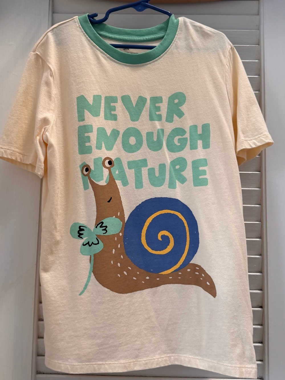 H&M Cream Tee with Mint Green and Blue Snail Graphic
